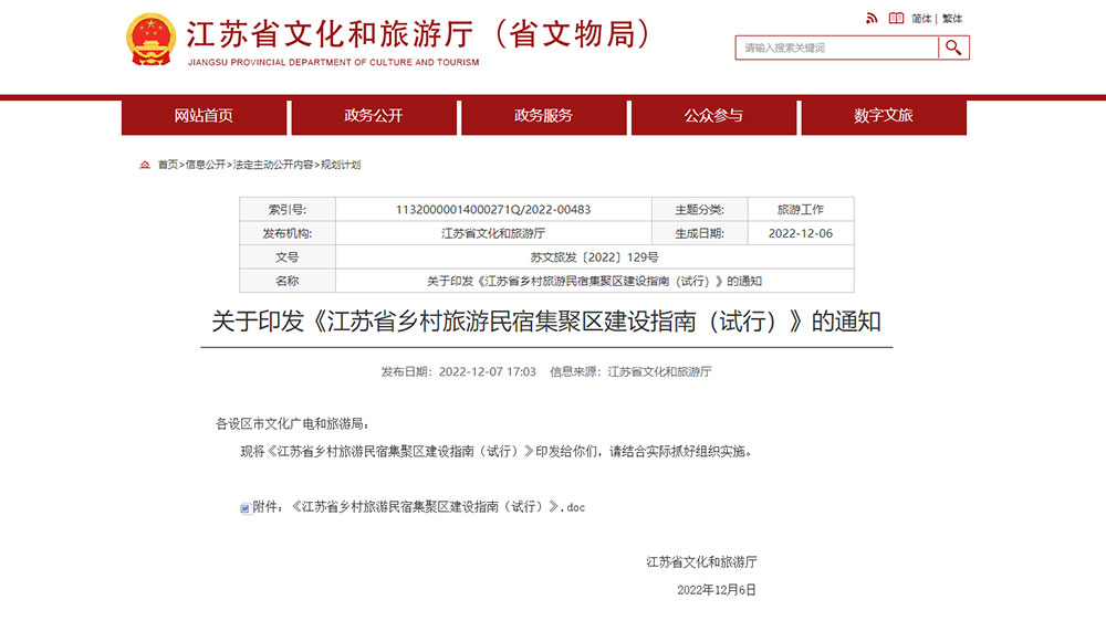 文旅：江蘇省發(fā)布鄉(xiāng)村旅游民宿集聚區(qū)建設指南，助力鄉(xiāng)村振興和美麗江蘇建設！