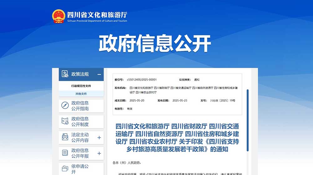 四川：六大部門聯(lián)合印發(fā)《若干政策》，推出11項措施，支持鄉(xiāng)村旅游高質量發(fā)展！